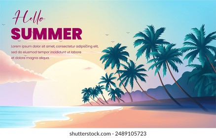 Summer horizonte illustration template Beach with palm trees