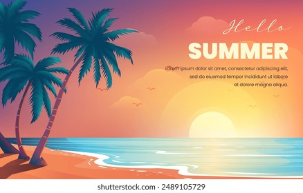 Summer horizonte illustration template Beach with palm trees