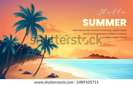 Summer horizonte illustration template Beach with palm trees