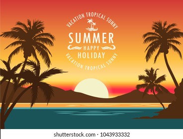 summer hot sea  sun light  beach  island landscape vacation  holiday  coconut trees tropical sunset hawaii
