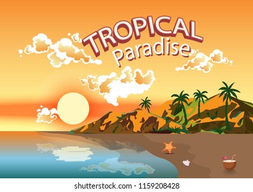 summer hot sea sunset clouds beach island vacation holiday coconut trees tropical mountain sunlight travel starfish shell coconut juice