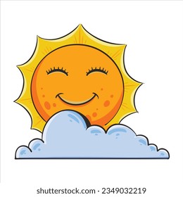 Sommer-Hot-Sun-Cloud-Cartoon Clip Art Vintage-Stil für Aufkleber