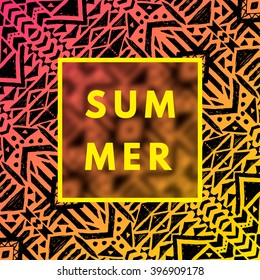Summer hot sun hipster boho chic background with aztec tribal mexican texture. Minimal printable journaling card, creative card, art print, minimal label design for banner, poster, flyer.