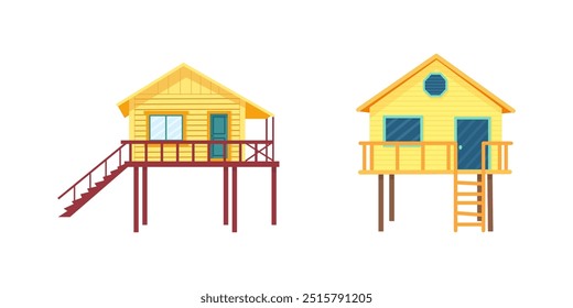 Summer hous on the beach front view. Isolated on white background.
