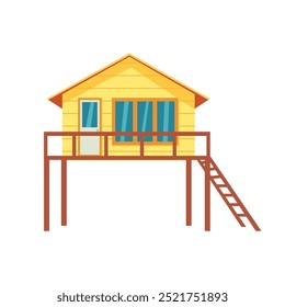 Summer hous on the beach front view. Isolated on white background.