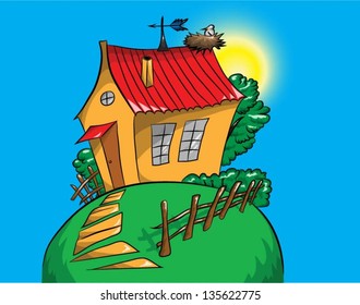 Summer House with sun and sky background