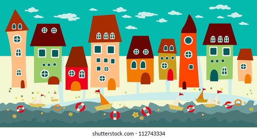 Summer houses on the bank