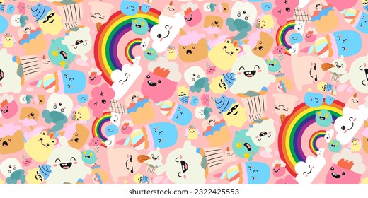 Patrón de pastel de crema de hielo de verano colorido personaje de doodle Seamless Pattern.