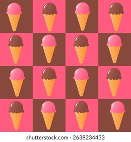 Summer ice cream cartoon seamless pattern. Chocolate and strawberry ice cream, perfect for wallpaper design.