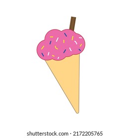Summer ice cream cone icon. vector art illustration of strawberry ice cream with chocolate flake and sprinkles. summer treat food symbol 