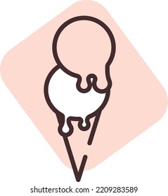 Summer ice cream in cone, illustration, vector on white background.
