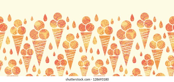 Summer ice cream cones horizontal seamless pattern border