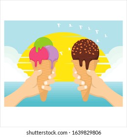 Summer Ice Cream Couple vector that illustrates fresh summer food.