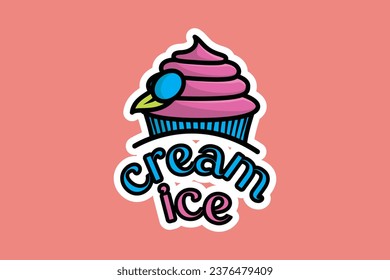 Ilustración vectorial de la copa de helado de verano. El concepto de ícono de la comida de verano y el helado. Diseño vectorial de vectores de vástago de la taza de papel helado con sombra.