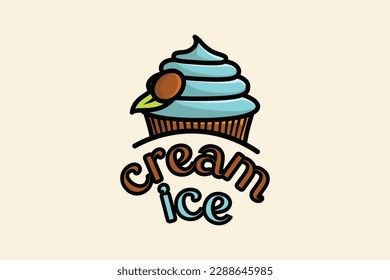 Summer Ice Cream Cup vector illustration. Summer food and ice cream object icon concept. Ice cream paper cup vector design with shadow. Summer Ice Cream combo icon logo design.