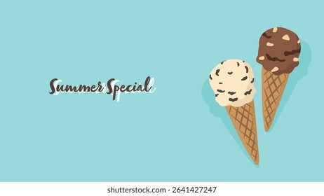 Summer Ice Cream Duo on Blue Background
