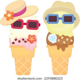 Summer Ice cream with Hat and Sunglasses