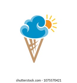 Summer Ice Cream, Ice Cream Logo With Cloud And Sun, Creative Logo Template For Product, Store And Company