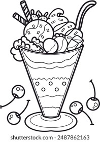 summer ice cream or milk shake drink with cherries, cookies and boba as deco