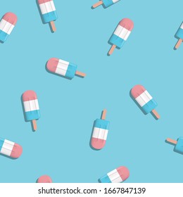 Summer ice cream seamless pattern vector background with popsicles on blue backdrop. Modern pastel colors. Food, cool tasty snack, refresment symbol. Eps10 illustration.