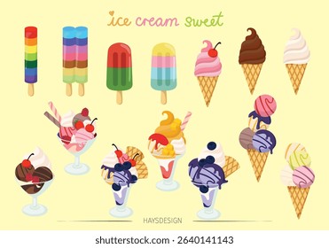 Summer ice cream sweet elements, great for creating greeting card, graphic, print, kids fashion.