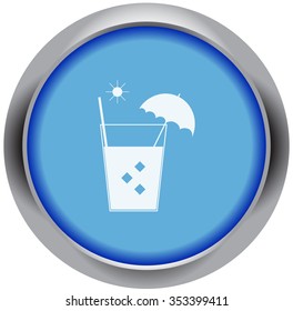 Summer ice umbrella cocktail with colorful round background icon