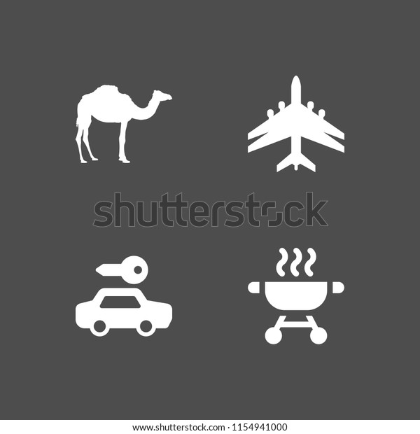 summer icon. 4 summer set with\
bbq, vacations, camel and car vector icons for web and mobile\
app