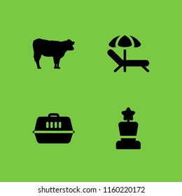 summer icon. 4 summer set with cow, sports and competition, sunbed and dog vector icons for web and mobile app
