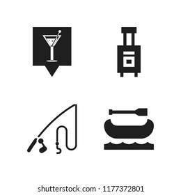 summer icon. 4 summer vector icons set. club location, fishing and canoe icons for web and design about summer theme