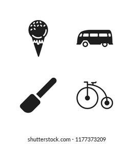 summer icon. 4 summer vector icons set. ice cream, van and bicycle icons for web and design about summer theme