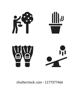 summer icon. 4 summer vector icons set. flippers, cactus and seesaw icons for web and design about summer theme