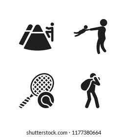 summer icon. 4 summer vector icons set. tennis, trekking and farmer icons for web and design about summer theme