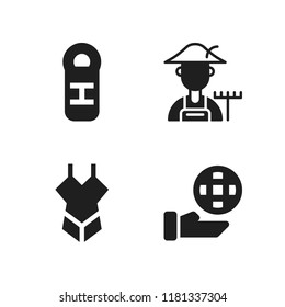 summer icon. 4 summer vector icons set. swimsuit, farmer and sleeping bag icons for web and design about summer theme