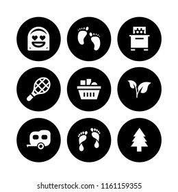 summer icon. 9 summer set with tennis, in love, human footprints and human foot prints vector icons for web and mobile app