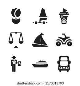 summer icon. 9 summer vector icons set. tulip, windsurf and quad icons for web and design about summer theme