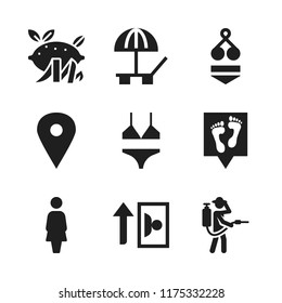summer icon. 9 summer vector icons set. sunbed, woman and image icons for web and design about summer theme