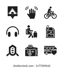 summer icon. 9 summer vector icons set. bus, rafting and bicycle icons for web and design about summer theme