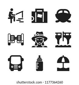 summer icon. 9 summer vector icons set. sun umbrella, feeder and bus icons for web and design about summer theme