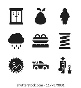 summer icon. 9 summer vector icons set. spring, farmer and rain icons for web and design about summer theme