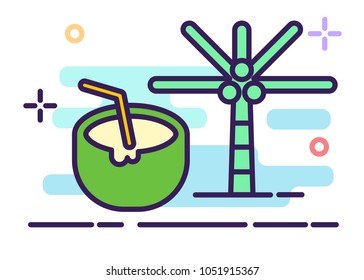 Summer Icon, Beach Icon with coconut and coconut tree