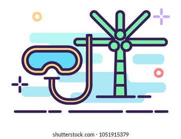 Summer Icon, Beach Icon With Snorkle And Coconut Tree