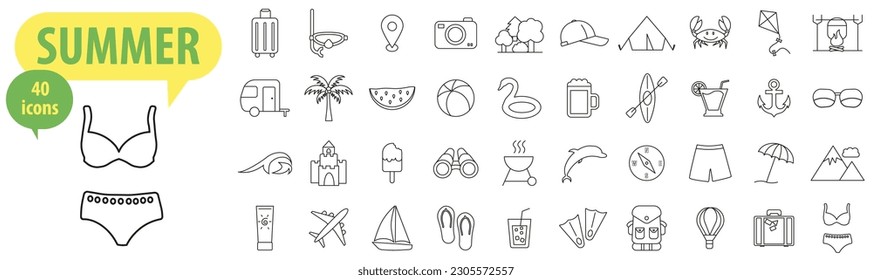 Summer icon. Black thin line. Tourism symbol. Set for web and applications. Vector illustration.