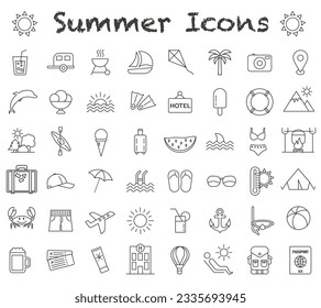 Summer icon. Black thin line. Tourism symbol.  Vector illustration. EPS 10.