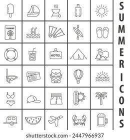 Summer icon. Black thin line. Tourism symbol.  Vector illustration. EPS 10.