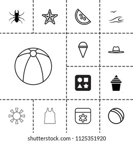 Summer icon. collection of 13 summer filled and outline icons such as beetle, ice cream in can, ball, flower, ice cream, hat. editable summer icons for web and mobile.