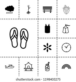 Summer icon. collection of 13 summer filled and outline icons such as sun, singlet, boat, soda, sprout, clock, tent, flip flops. editable summer icons for web and mobile.