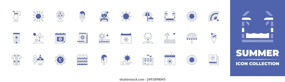 Summer icon collection. Duotone style line stroke and bold. Vector illustration. Containing summer, suncream, seawaves, icecreamshop, icepop, icecream, shirt, dry, beach, sun, fan, hawaiian.