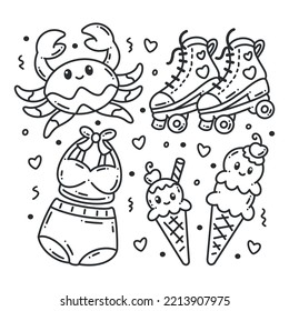 Summer icon collection in hand drawn style