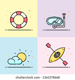 Summer icon collection in pastel color. The set contain life ring, snorkel, sun and kayak boat for social media banner, summer poster and app icon design.