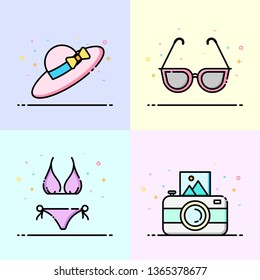 Summer icon collection in pastel color. Women accessory logo design for social media banner, summer poster and app icon design.